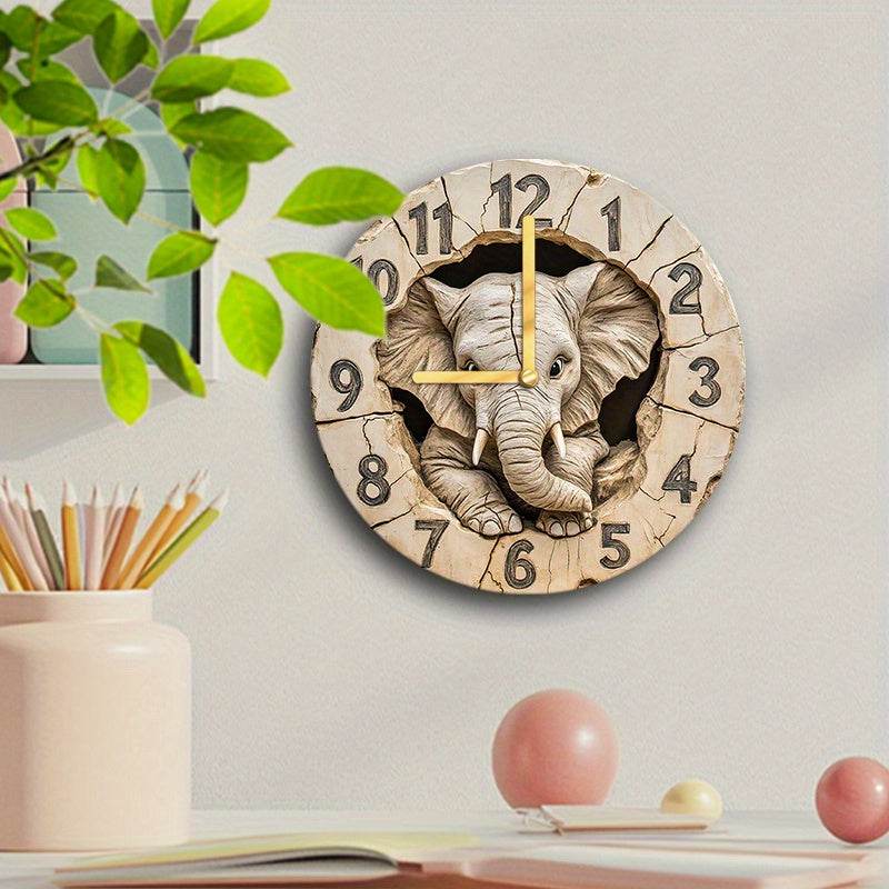 Silent Round Elephant Clock Unique Stucco Texture for Holiday Decor - Montero Milan