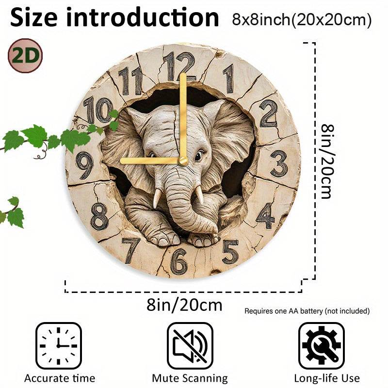 Silent Round Elephant Clock Unique Stucco Texture for Holiday Decor - Montero Milan