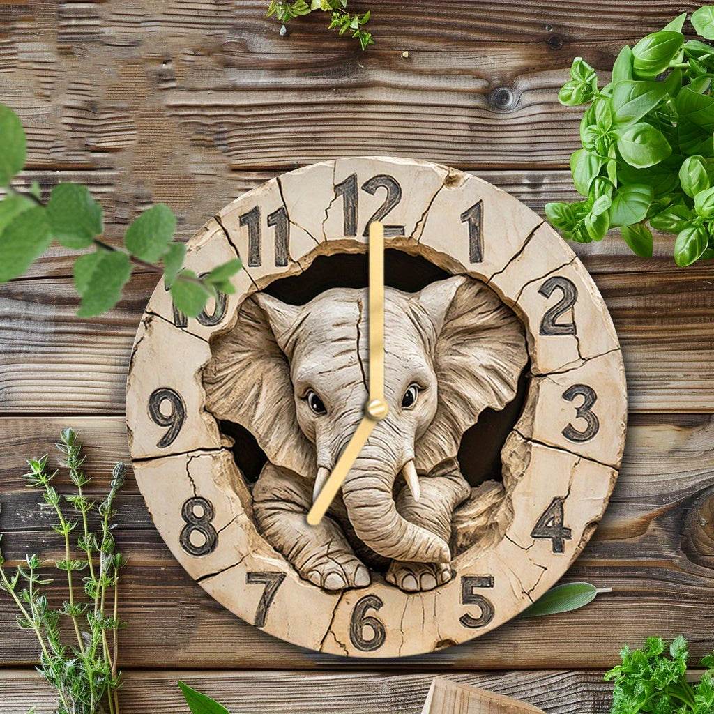 Silent Round Elephant Clock Unique Stucco Texture for Holiday Decor - Montero Milan
