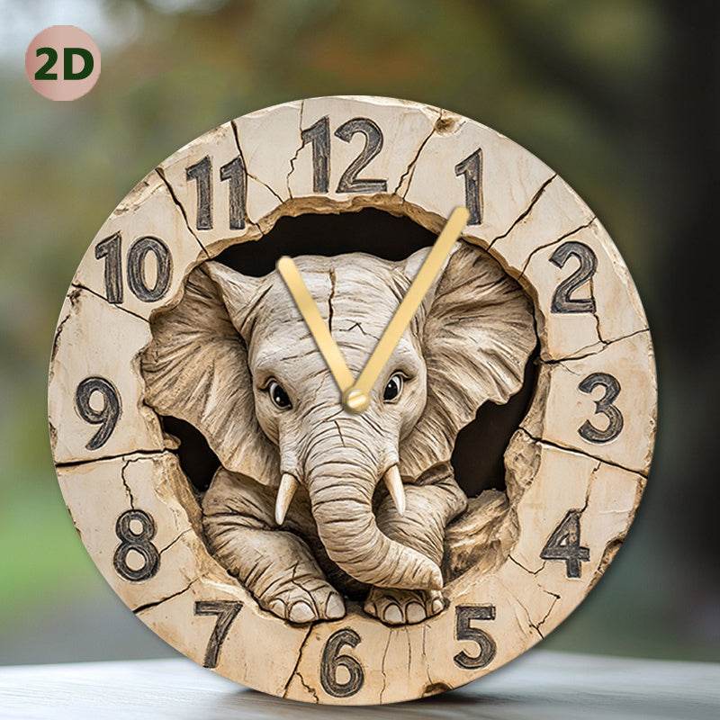 Silent Round Elephant Clock Unique Stucco Texture for Holiday Decor - Montero Milan