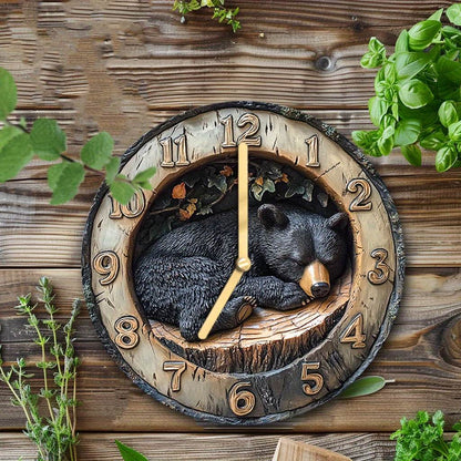 Silent Rustic Wooden Bear Wall Clock Modern Country Decor - Montero Milan