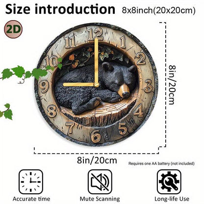 Silent Rustic Wooden Bear Wall Clock Modern Country Decor - Montero Milan