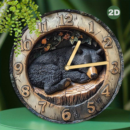 Silent Rustic Wooden Bear Wall Clock Modern Country Decor - Montero Milan
