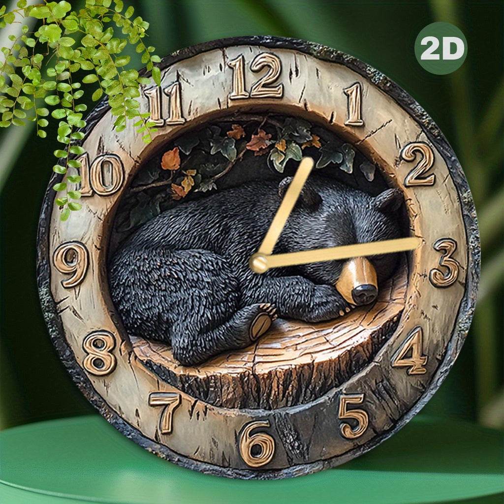 Silent Rustic Wooden Bear Wall Clock Modern Country Decor - Montero Milan