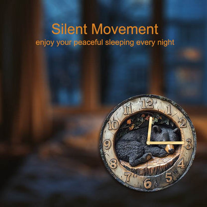 Silent Rustic Wooden Bear Wall Clock Modern Country Decor - Montero Milan