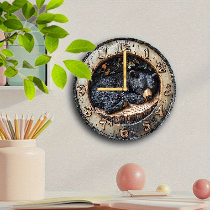Silent Rustic Wooden Bear Wall Clock Modern Country Decor - Montero Milan
