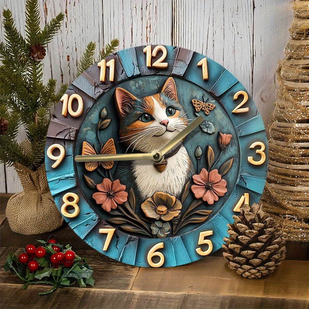 Elegant Silent Wall Clock with Cat Butterfly Design - Montero Milan