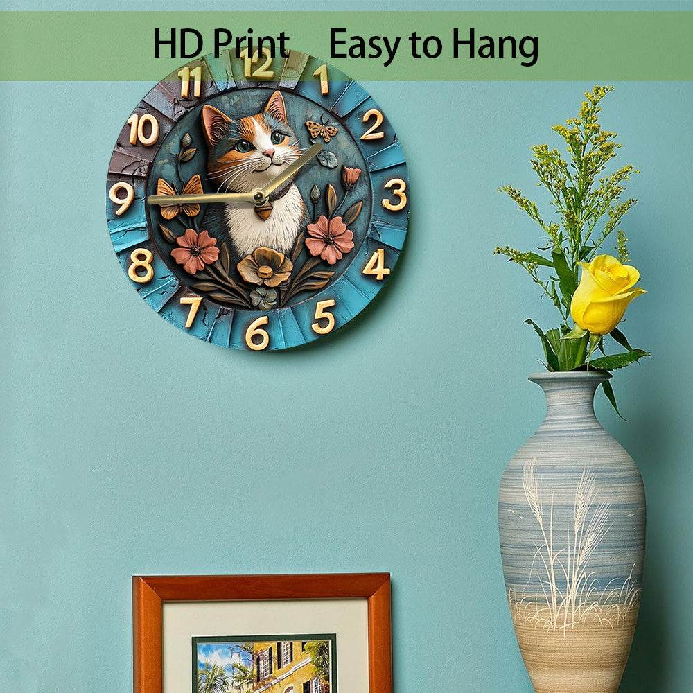 Elegant Silent Wall Clock with Cat Butterfly Design - Montero Milan