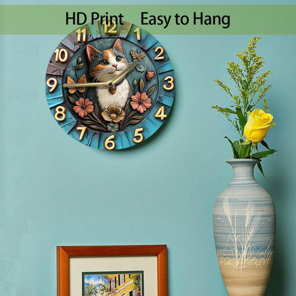 Elegant Silent Wall Clock with Cat Butterfly Design - Montero Milan