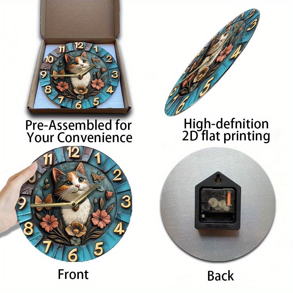 Elegant Silent Wall Clock with Cat Butterfly Design - Montero Milan