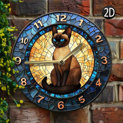 Siamese Cat Silent Wall Clock Metal Design - Montero Milan
