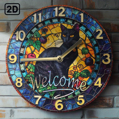 Charming Black Cat Silent Metal Wall Clock - Montero Milan