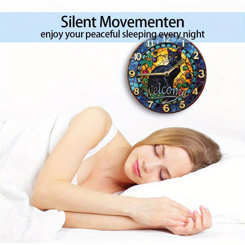 Charming Black Cat Silent Metal Wall Clock - Montero Milan