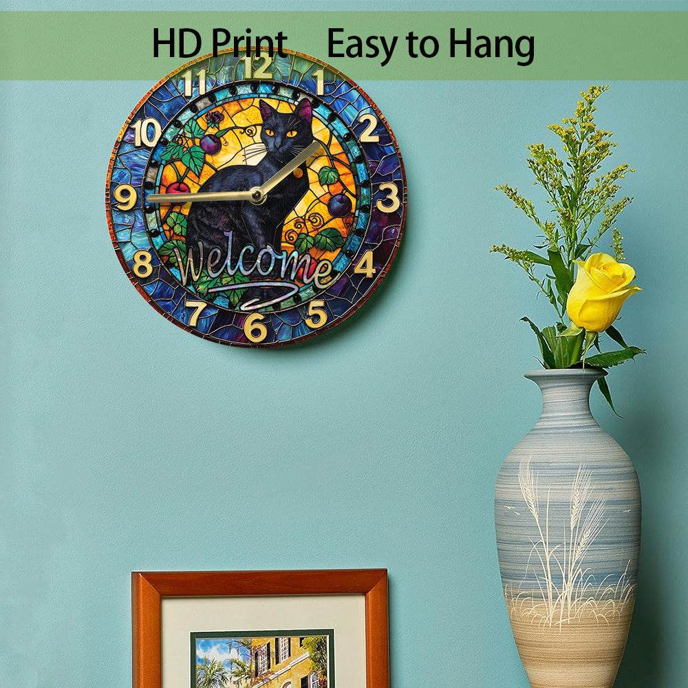 Charming Black Cat Silent Metal Wall Clock - Montero Milan