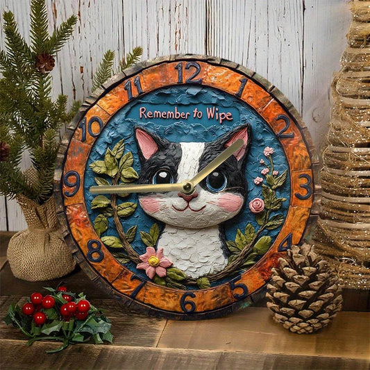 Silent Holstein Cat Wall Clock NonTicking Decor - Montero Milan