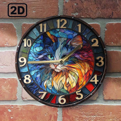 Silent Wall Clock Persian Cat Design Elegant Aluminum - Montero Milan