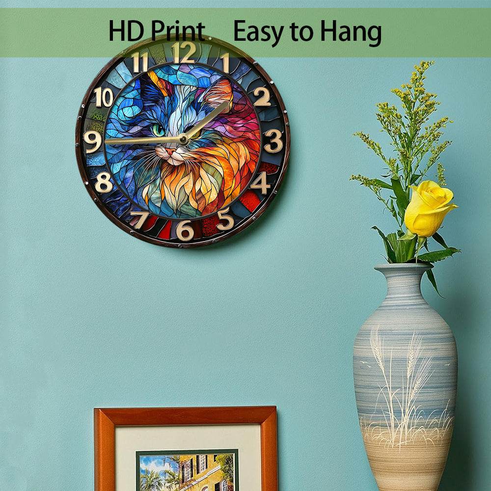 Silent Wall Clock Persian Cat Design Elegant Aluminum - Montero Milan