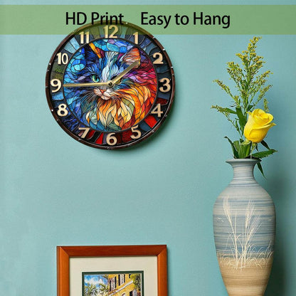 Silent Wall Clock Persian Cat Design Elegant Aluminum - Montero Milan