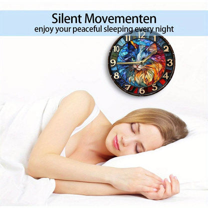 Silent Wall Clock Persian Cat Design Elegant Aluminum - Montero Milan