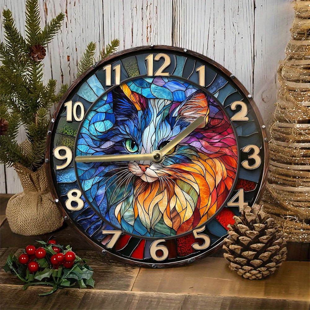 Silent Wall Clock Persian Cat Design Elegant Aluminum - Montero Milan