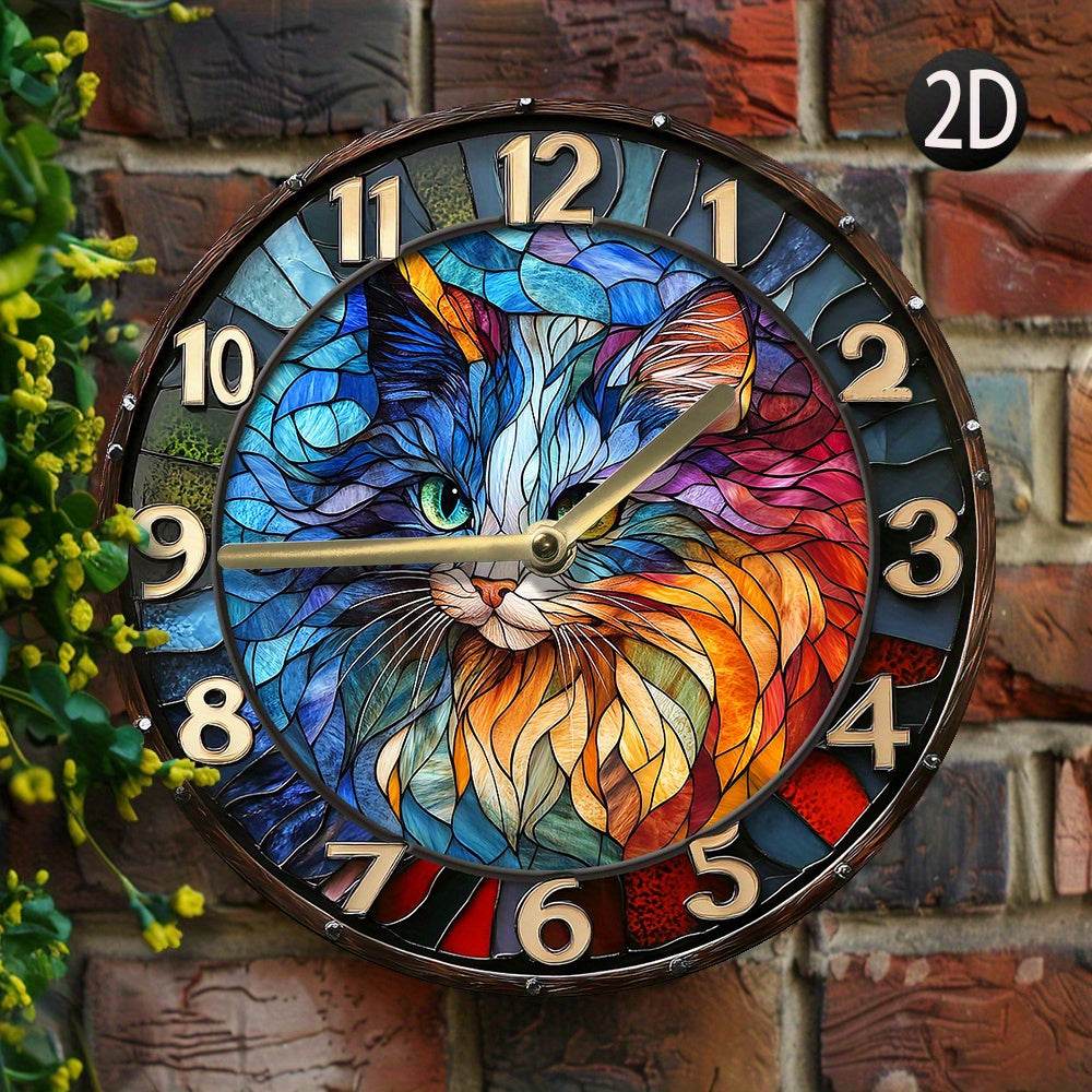 Silent Wall Clock Persian Cat Design Elegant Aluminum - Montero Milan