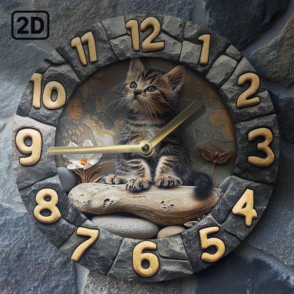 Silent Kitten Design Wall Clock Aluminum BatteryOperated No Ticking - Montero Milan
