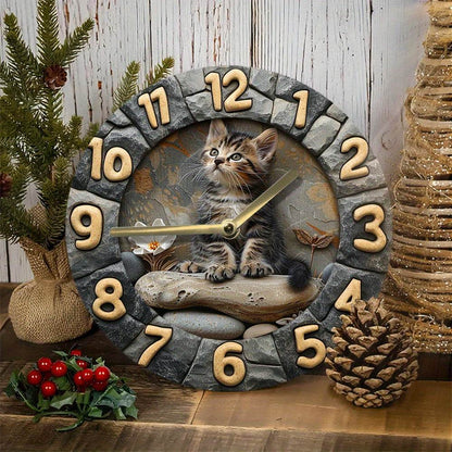 Silent Kitten Design Wall Clock Aluminum BatteryOperated No Ticking - Montero Milan