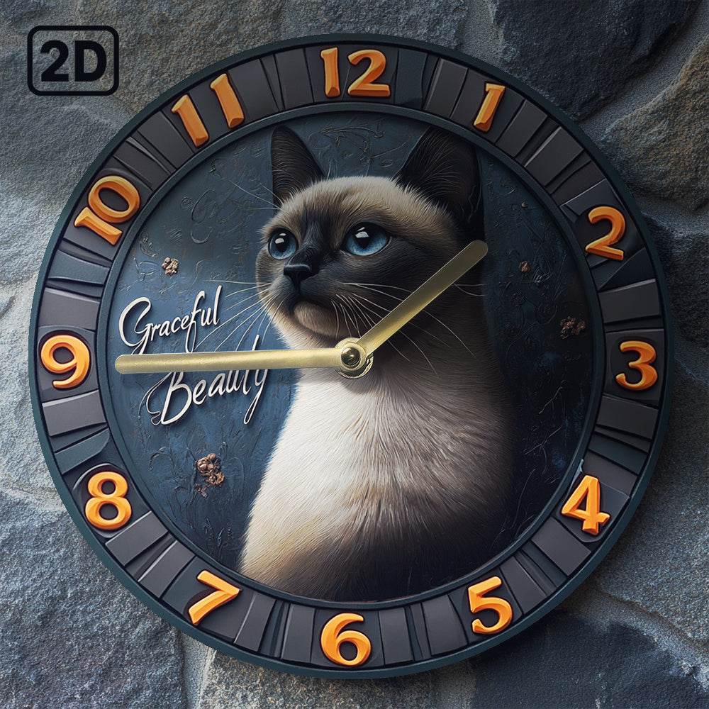 Siamese Cat Silent Wall Clock - Montero Milan