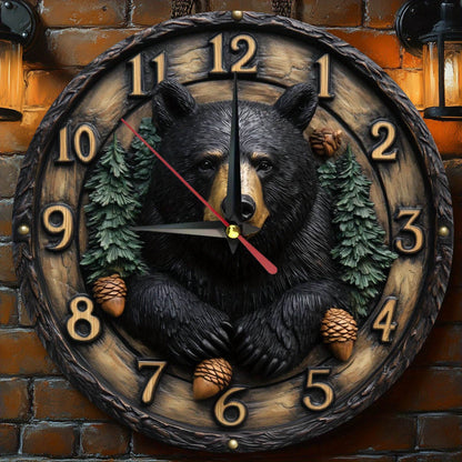 Silent Vintage Black Bear Wooden Wall Clock - Montero Milan