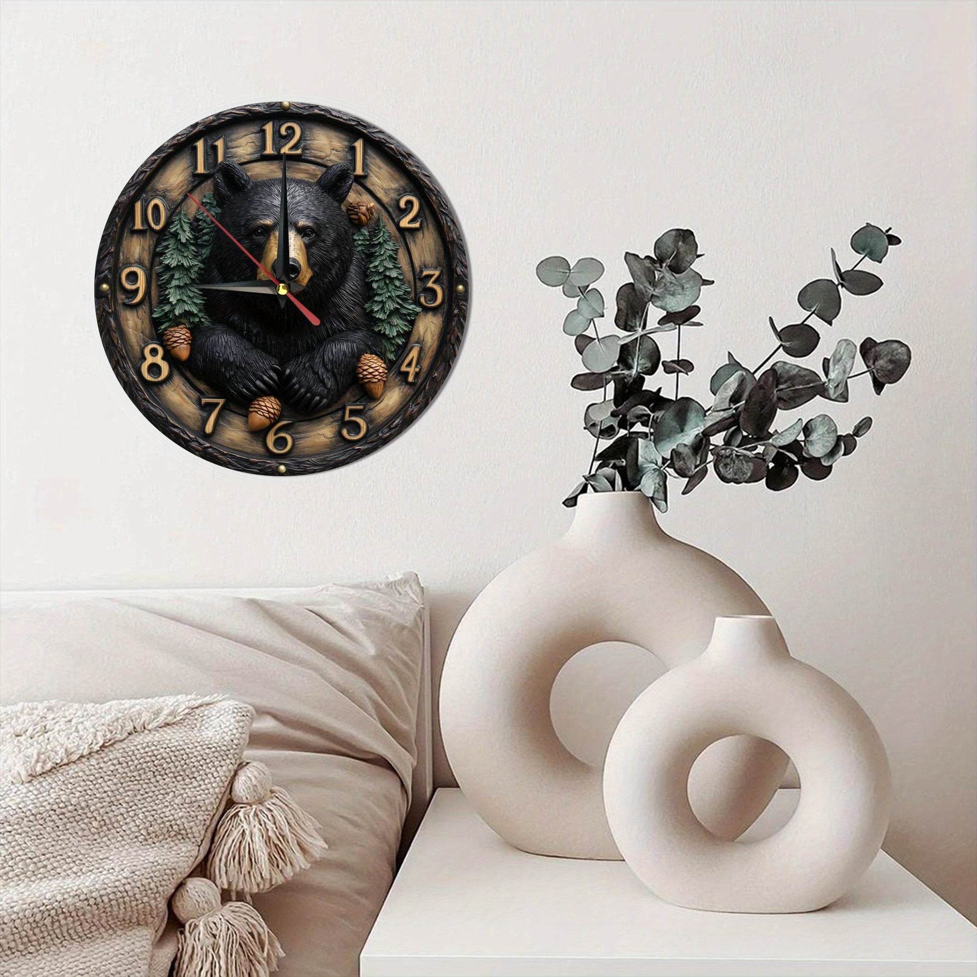 Silent Vintage Black Bear Wooden Wall Clock - Montero Milan