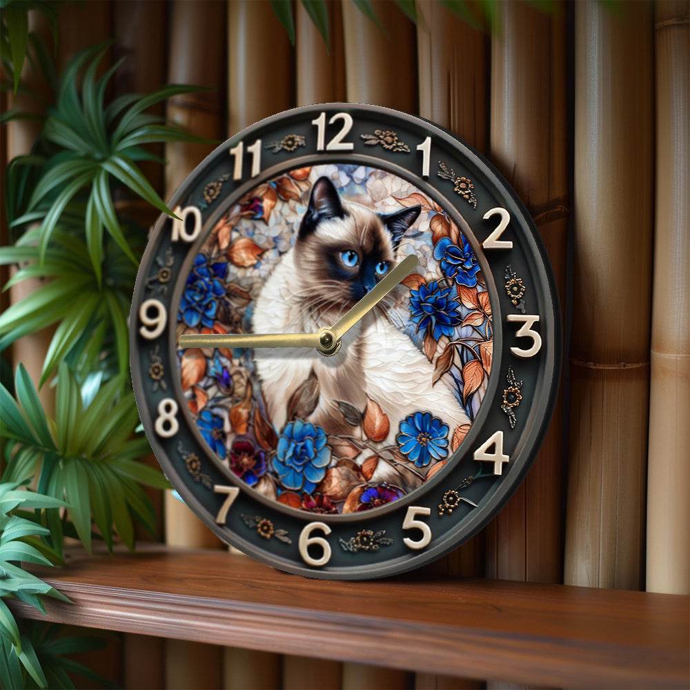 Inch Silent Siamese Cat Wall Clock Perfect Gift - Montero Milan