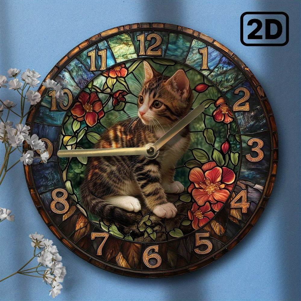 Silent Wooden Kitten Clock Perfect Gift Decor - Montero Milan