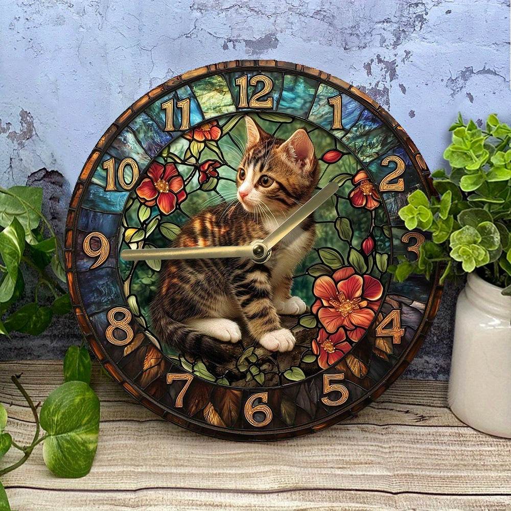 Silent Wooden Kitten Clock Perfect Gift Decor - Montero Milan