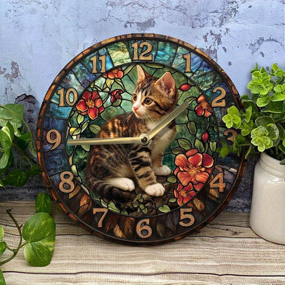Silent Wooden Kitten Clock Perfect Gift Decor - Montero Milan