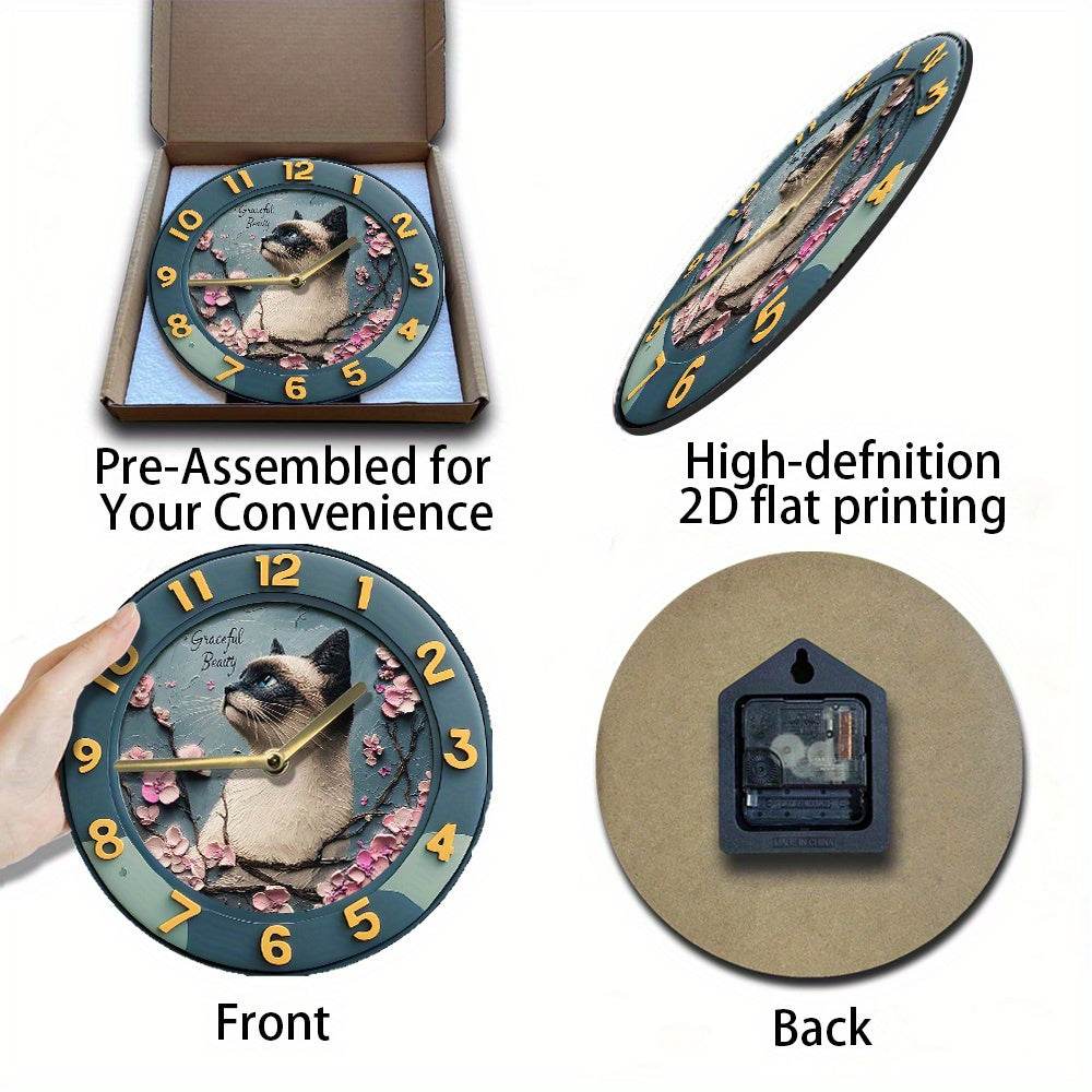 Elegant Siamese Cat Silent Wall Clock Perfect Gift - Montero Milan