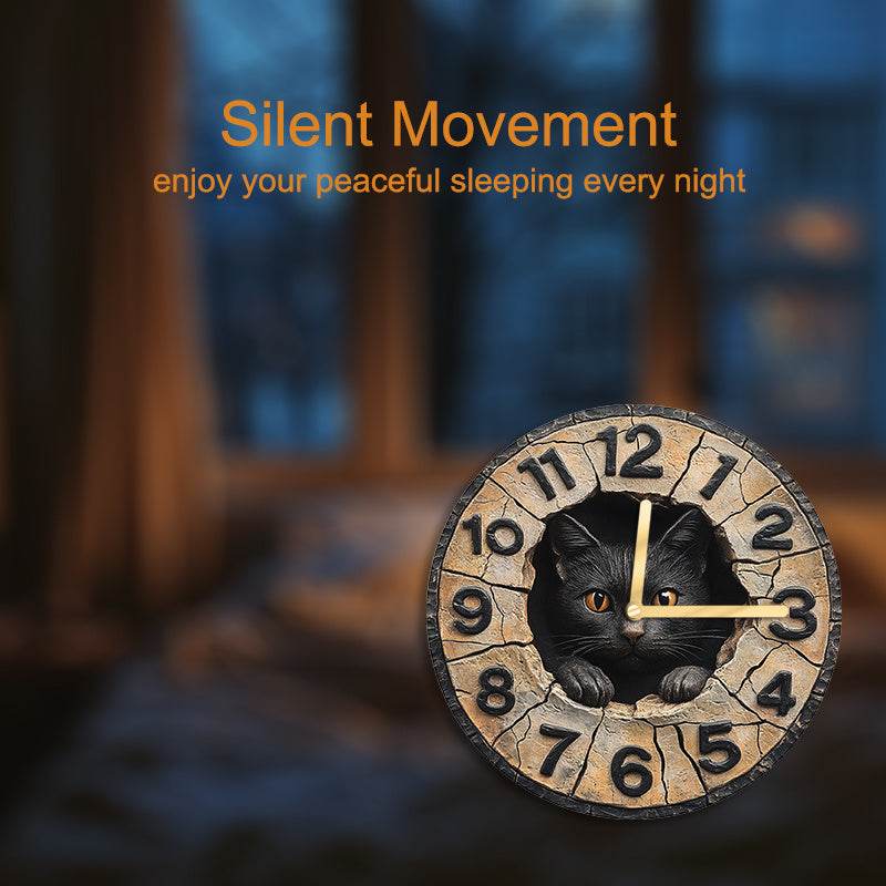 Charming Black Cat Silent Wall Clock - Montero Milan