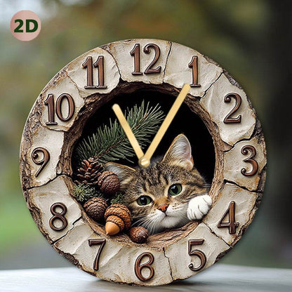 Silent Cat Wall Clock with Plush Toy Decor - Montero Milan