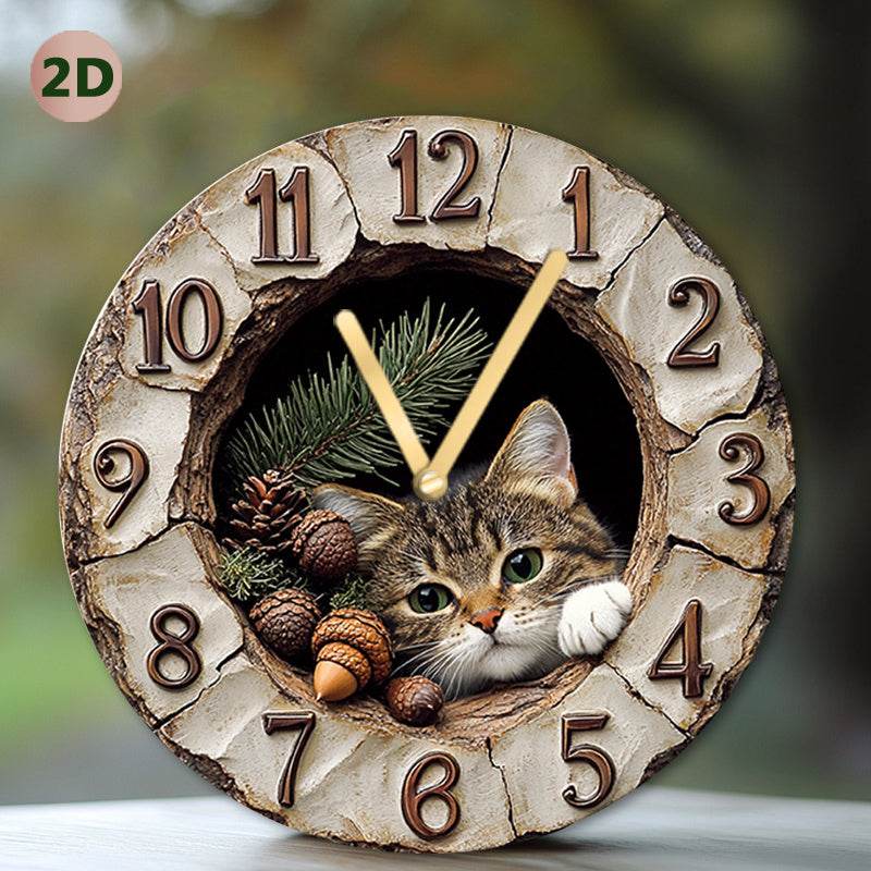 Charming Wall Clock with Cat Plush and Stucco Niche - Montero Milan