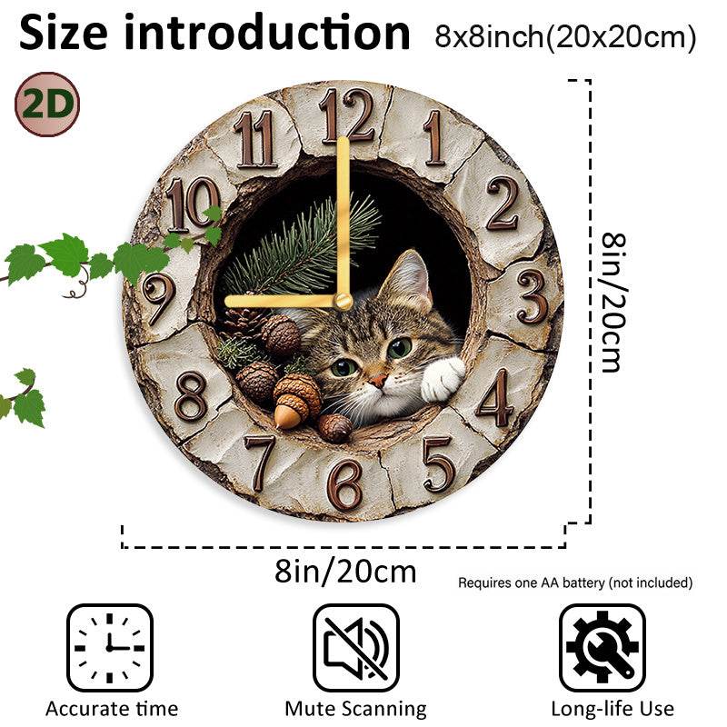 Charming Wall Clock with Cat Plush and Stucco Niche - Montero Milan