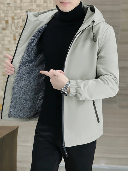 Men'S Heavy-Duty Fleece Jacket - Windproof Zip-Up Coat with Full-Zip Closure, Hooded Winter Coat for Cold Weather, Non-Stretch Fabric for Everyday & Formal Events