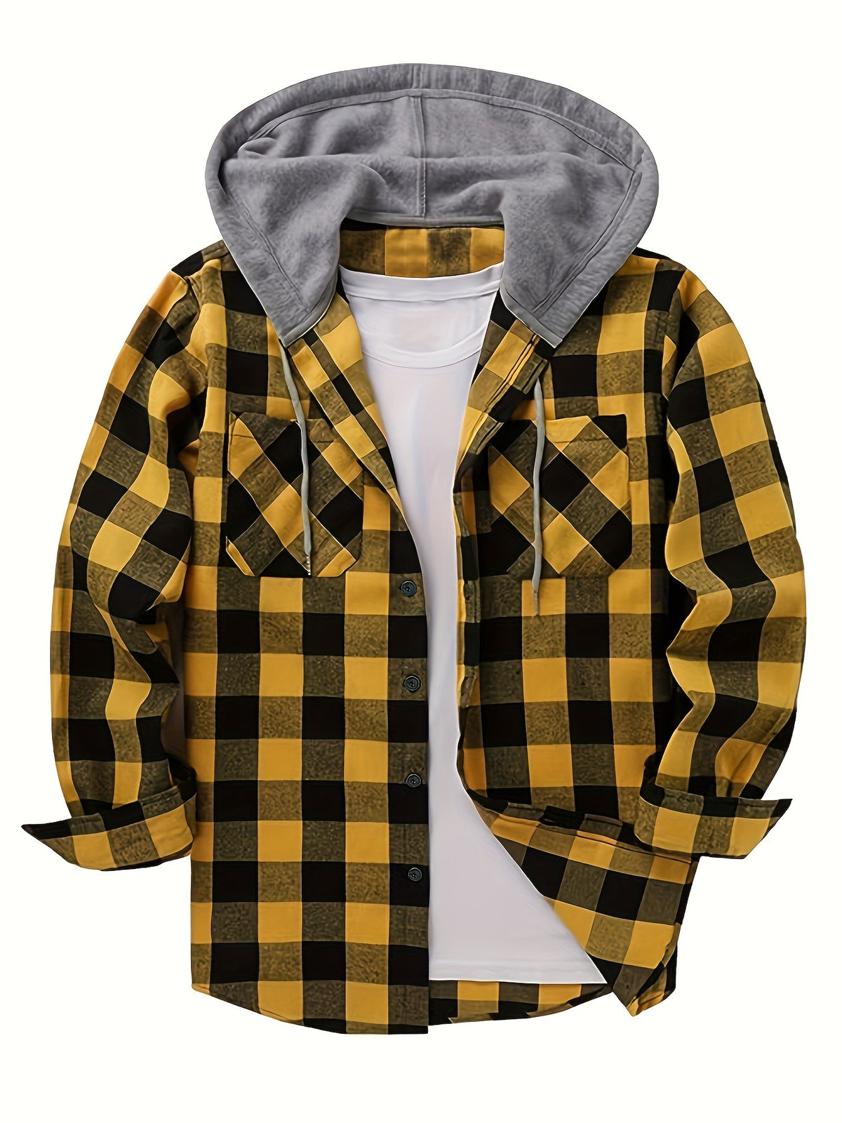 Men's Fashion Hooded Plaid Trendy Shirt Hooded Plaid Sweatshirt, Autumn/Winter Essentials, New Season