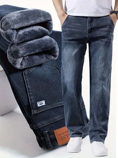 Winter New Arrival Fleece-Lined Thickened Minimalist Stretch blue trousers, long pants