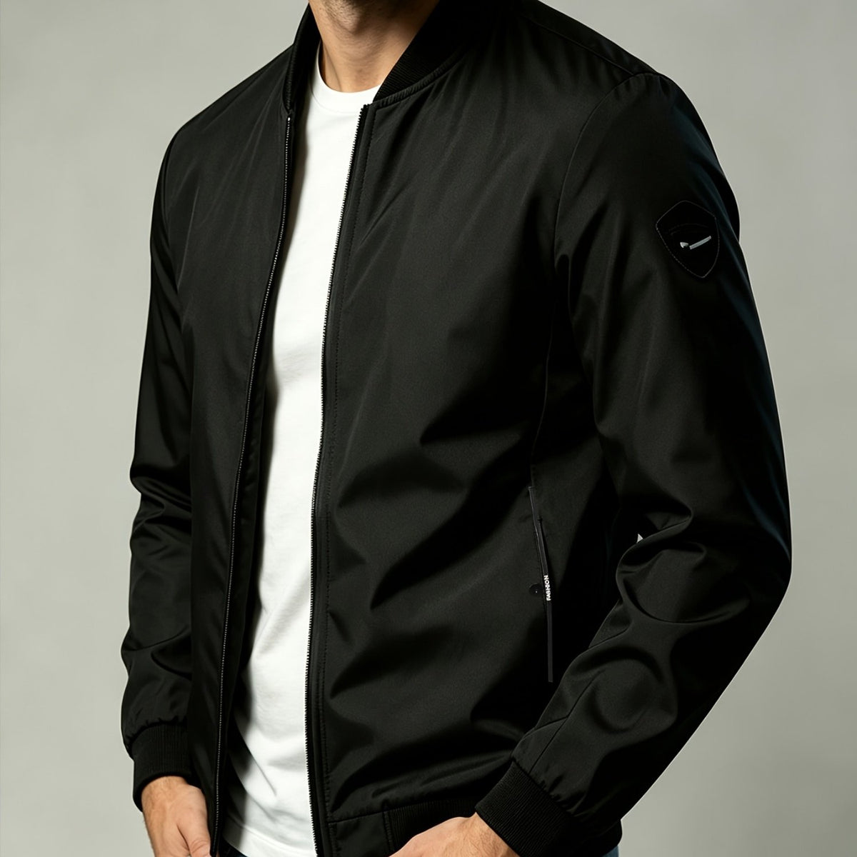 Men'S Autumn Herringbone Jacket Lightweight Windproof Casual Coat, Slim Fit Business Commute Top, Suitable for Travel, Walking, And Office Wear, Spring/Autumn Multi-Color Versatile Solid Color Windproof Outerwear, Ideal for Fitness, Running, Sports - Black / NZ 32