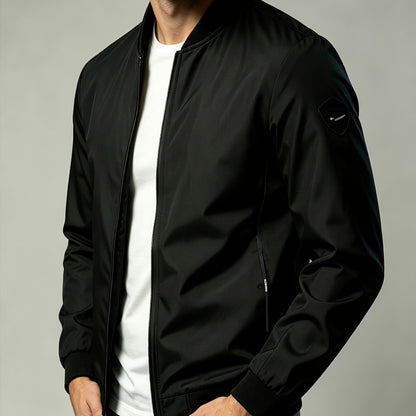 Men'S Autumn Herringbone Jacket Lightweight Windproof Casual Coat, Slim Fit Business Commute Top, Suitable for Travel, Walking, And Office Wear, Spring/Autumn Multi-Color Versatile Solid Color Windproof Outerwear, Ideal for Fitness, Running, Sports - Black / NZ 32