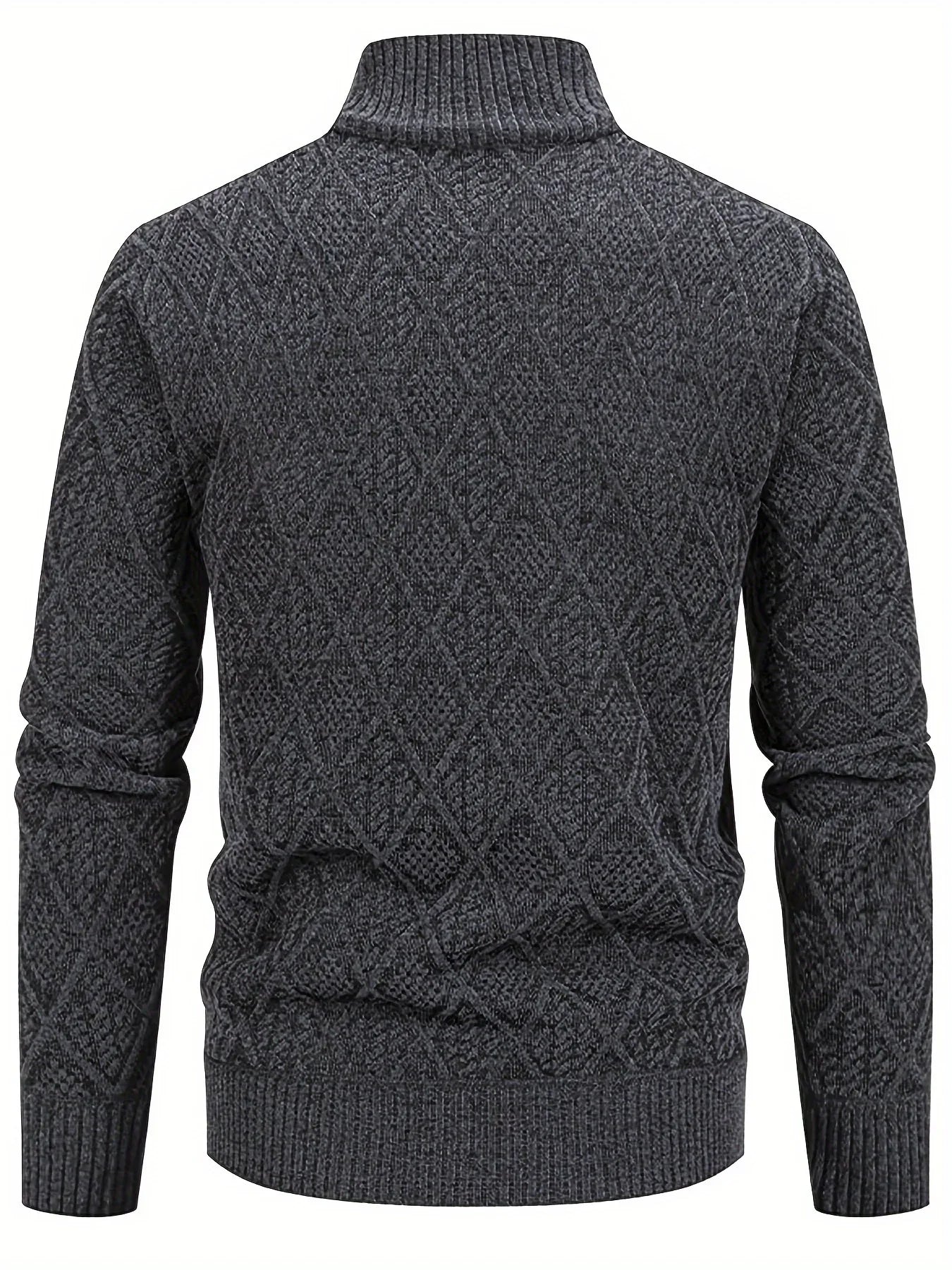 Men's Knitted Sweater Korean Style Autumn and Winter Trendy Casual Stand Collar Cardigan Jacket for Men, Comfortable and Versatile Rhombus Pattern
