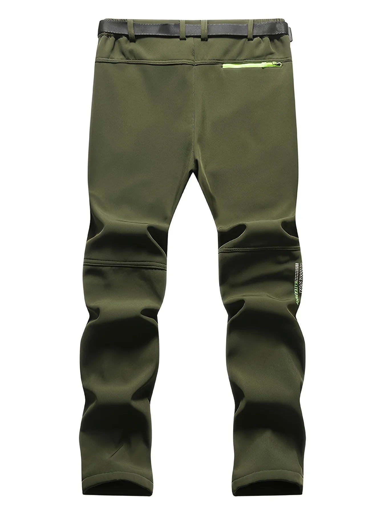 Men's Warm Windproof Cargo Pants with Belt & Zippered Pockets - Olive Green, Black & Yellow Accents, Perfect for Winter Outdoor Activities & Casual Wear, Winter Clothes