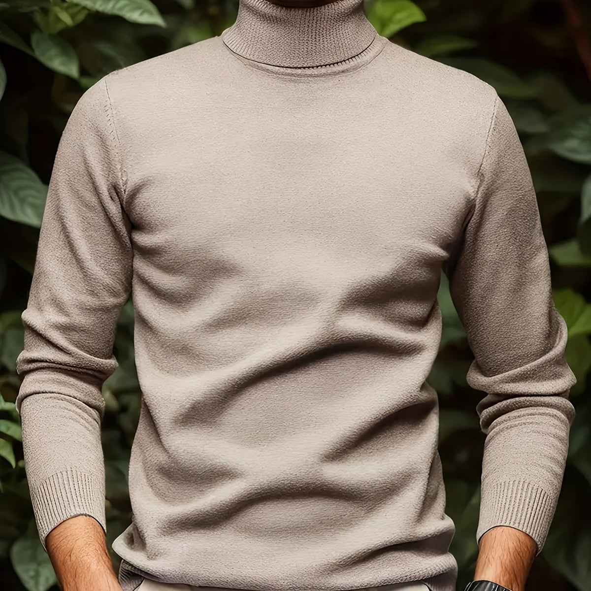 Cross-border New Autumn-Winter Men's Solid Color Turn- Collar Pullover Knit Sweater - Khaki / NZ 36