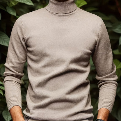 Cross-border New Autumn-Winter Men's Solid Color Turn- Collar Pullover Knit Sweater - Khaki / NZ 36