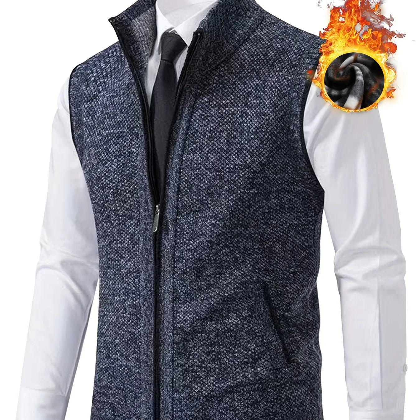 Men's Sleeveless Zip-Front Vest Jacket - Elegant Short-Sleeve Blazer with Collar & Real Pockets, Machine Washable Tailored Fit for Office, Semi-Formal & Casual Wear - Coat (No Belt Required)