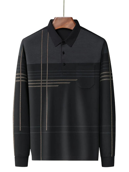 Men's Vintage-Inspired Striped Shirt with Chest Pocket - Breathable, Long Sleeve, Button Detail for Golf & Outdoor Activities